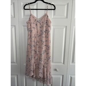 Collective Concepts Floral Ruffle Midi Dress Womens Size S Pink Chiffon Cottage